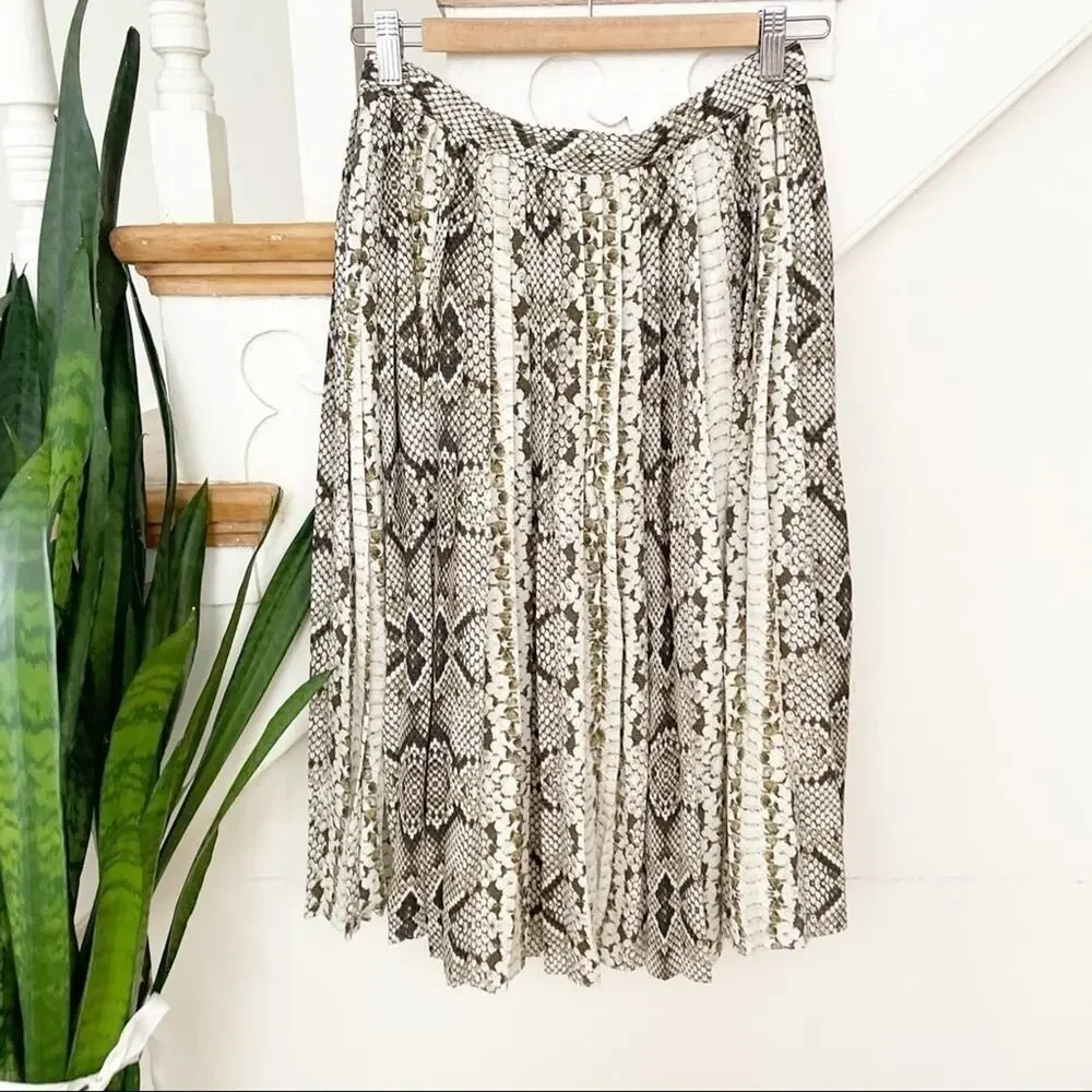J. Crew Snakeskin Print Pleated Midi Length A-Line Skirt Size
